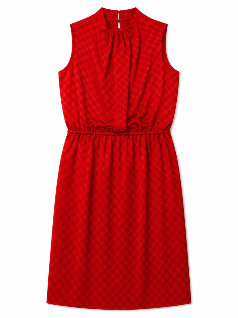 Martin Grant Paris 100% Silk Red Jacquard Sleeveless Dress | Stand Collar | Nwt